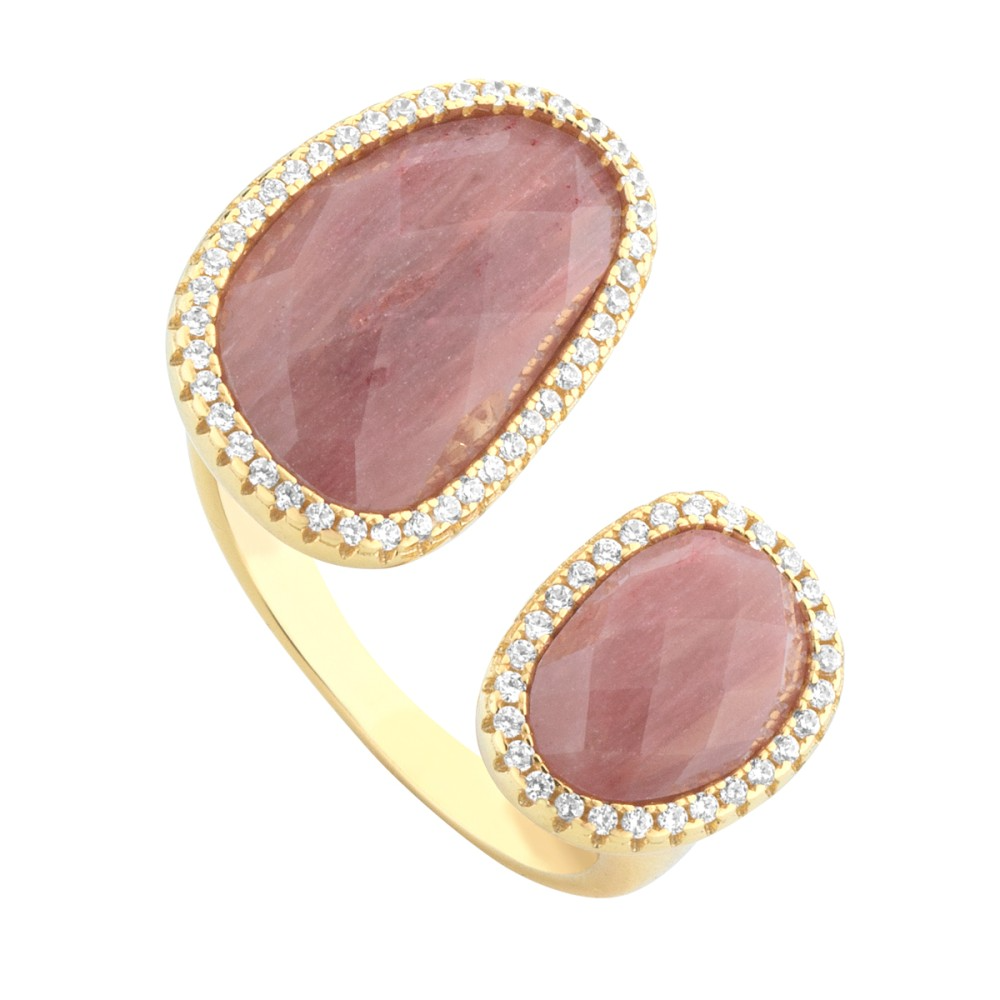 Venetiaanse elegantie dubbele ring - Veneti&euml;
De Venetiaanse elegante dubbele ring - Venice is gemaakt van 925 zilver met een gouden basis, versierd met 2 facetgeslepen stenen en een rand van witte zirkonen.