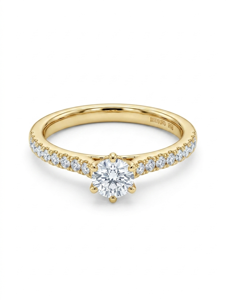 Deze prachtige 14 karaat geelgouden ring, modelnummer RX6697, schittert met briljante diamanten van in totaal 0.40 caraat. Midden natuur diamant is 0.25 caraat en zijde diamanten 0.15 caraat. Perfect als verlovingsring, straalt hij luxe en elegantie uit. Draag dit tijdloze sieraad met trots op speciale gelegenheden of als dagelijks statement. Ideaal voor maat 54, biedt het de perfecte combinatie van verfijning en stijl.