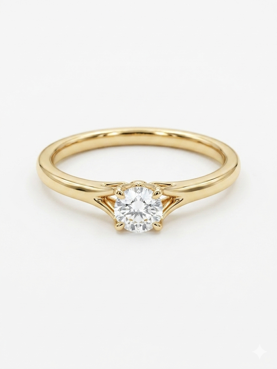 Deze 14 karaat gouden diamanten ring is perfect als verlovingsring. Het bevat een briljante 0,15 karaat diamant en is maat 54. De ring heeft een goudkleurige afwerking en is gemaakt van 14 karaat goud. Draag het bij speciale gelegenheden om je liefde te vieren. Perfect voor een romantisch aanzoek!