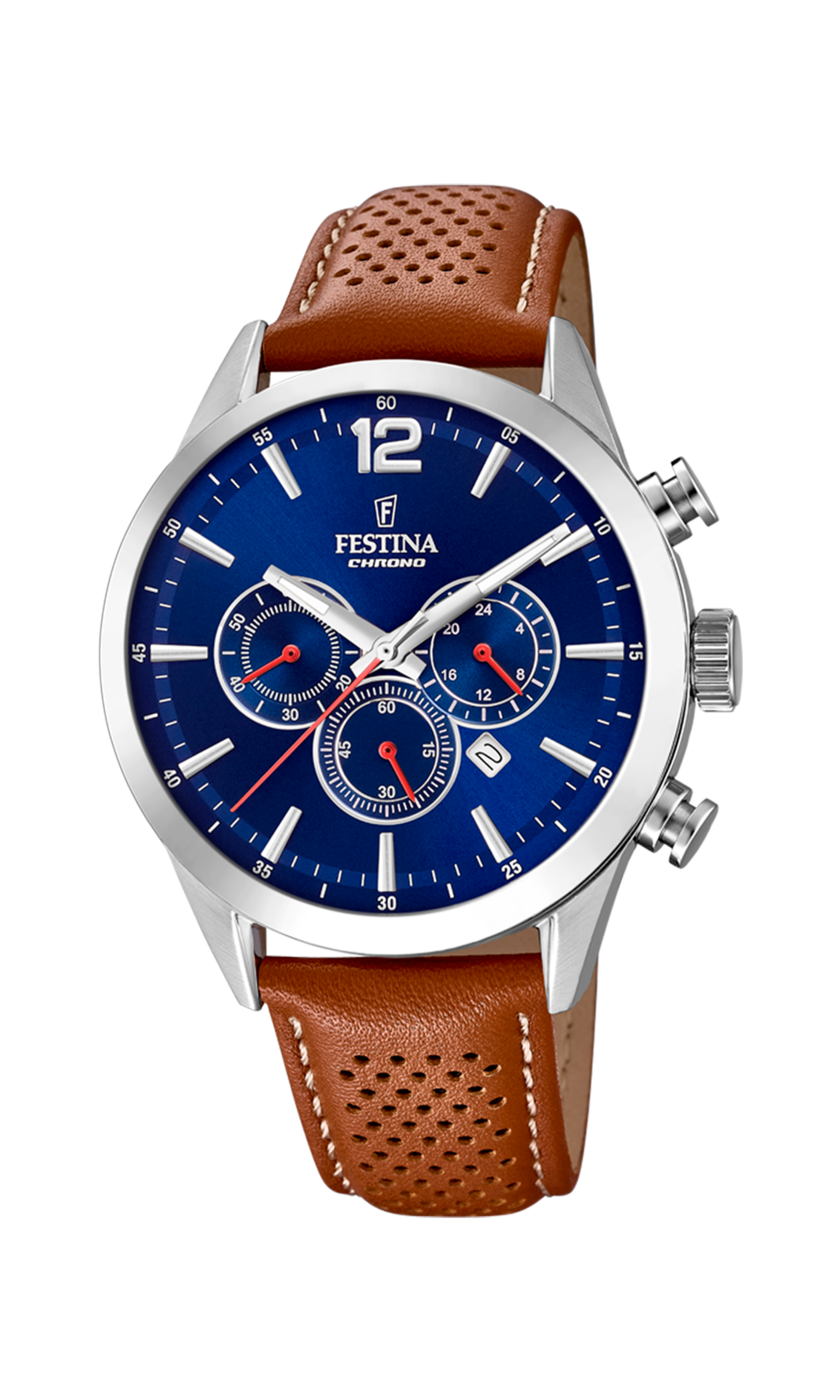 Festina horloge stalen kast en lederen band.