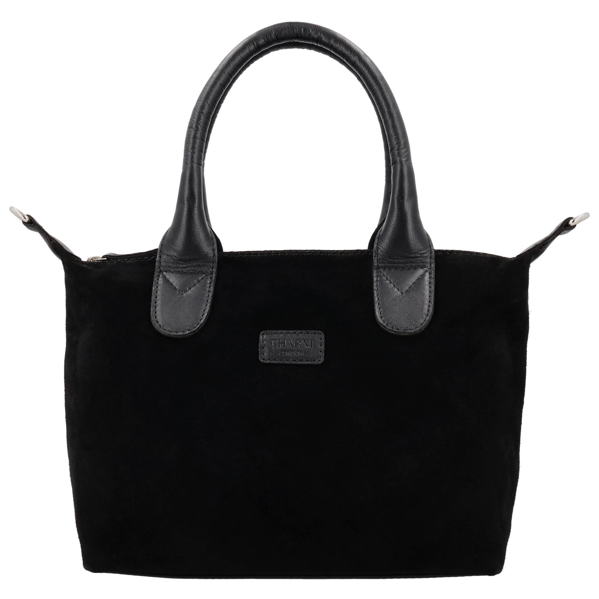 De Charm London Buckingham Royale Handtas is een elegante en luxe tas van su&egrave;de, mooi afgewerkt met leren details. De tas sluit met een rits zodat je je spullen veilig opbergt en de stijlvolle uitstraling behouden blijft. Binnenin vind je een ritsvak waarmee je je essentials netjes en overzichtelijk meeneemt.

De handtas wordt geleverd met een verstelbare en afneembare schouderband waardoor je haar zowel in de hand, over de schouder als crossbody kunt dragen. Het compacte en chique ontwerp maakt deze tas ideaal voor dagelijks gebruik of een speciale gelegenheid.

Kenmerken:


&bull; Luxe handtas van su&egrave;de
&bull; Afgewerkt met leer
&bull; Sluiting met ritssluiting
&bull; Binnenvak met rits
&bull; Verstelbare en afneembare schouderband