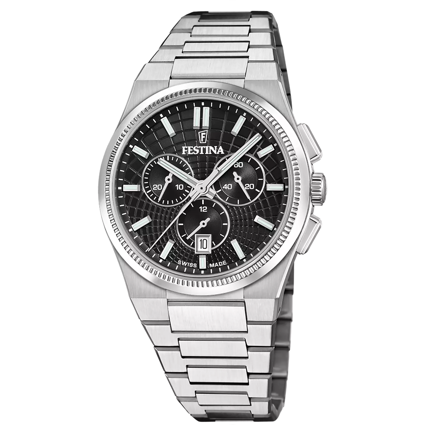 Ontdek de uitmuntendheid en precisie in elk detail met het Festina Riv&eacute; Swiss Made horloge. Dit onderscheidende model belichaamt de essentie van de Zwitserse horlogetraditie door zijn hoogprecisiebewegingen. Uitgerust met automatische kalibers die in Zwitserland zijn ontworpen en vervaardigd, garandeert dit horloge niet alleen effici&euml;ntie en betrouwbaarheid, maar ook een onge&euml;venaarde exclusiviteit.

Het saffierglas, bekend om zijn uitzonderlijke hardheid, zorgt ervoor dat het horloge zijn ongerepte uiterlijk door de tijd heen behoudt, terwijl de antireflectiebehandeling de zichtbaarheid onder alle lichtomstandigheden verbetert, wat een onge&euml;venaarde helderheid belooft.

De kast, vervaardigd uit chirurgisch staal, is ontworpen om de eisen van het dagelijks leven te weerstaan zonder concessies te doen aan stijl of comfort. Dit stuk is niet alleen elegant maar ook comfortabel, perfect voor degenen die op zoek zijn naar een horloge dat duurzaamheid en verfijnd ontwerp combineert.

De Festina Riv&eacute; is een bevoorrechte keuze voor de horlogeliefhebber die technische en esthetische perfectie in gelijke mate waardeert.