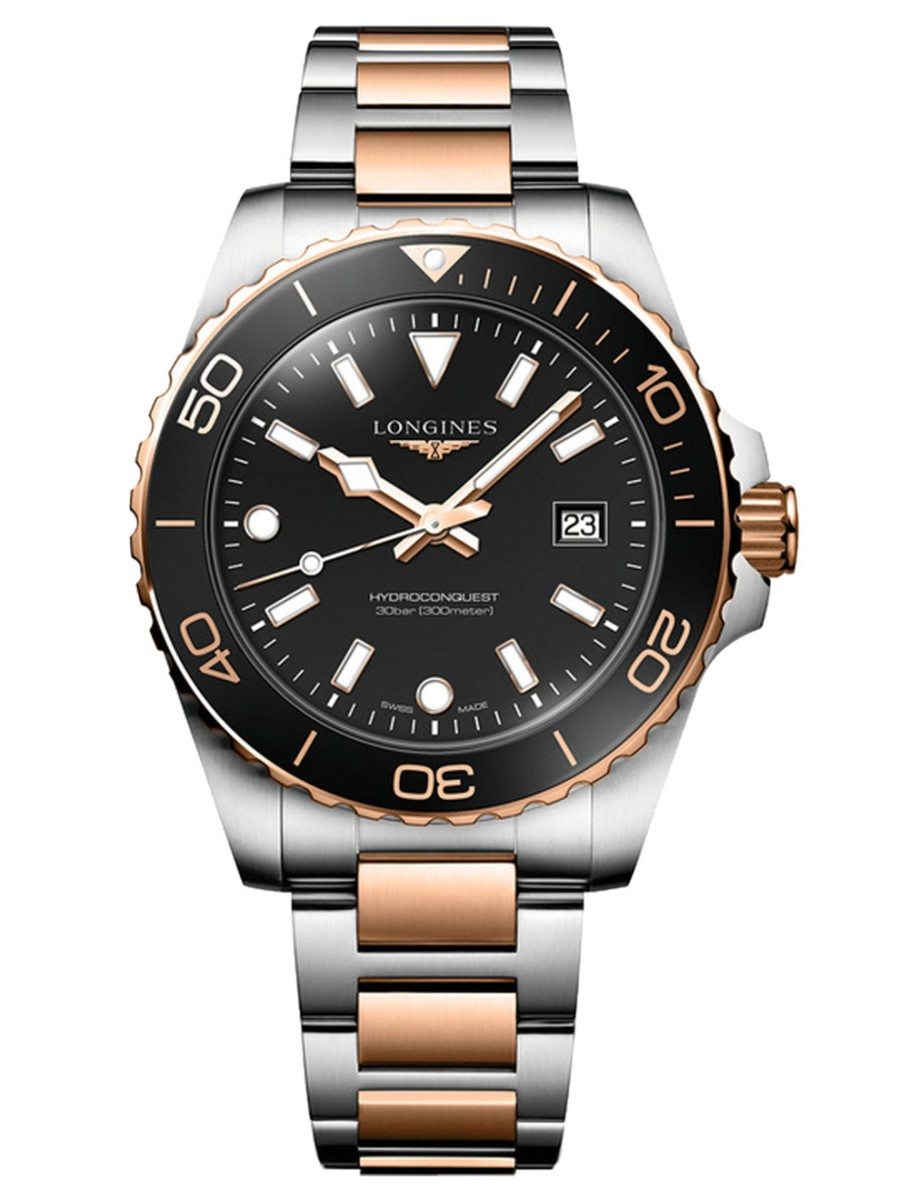 De Longines Hydroconquest L37693587 is een hoogwaardige herenpolshorloge met Zwitsers quartz uurwerk. Uitgerust met een roestvrijstalen kast en band, saffierglas en een analoge wijzerplaat. Het heeft een prachtige ros&eacute;goud-zilver look en is waterbestendig tot 300 meter. Perfect voor zowel formele als dagelijkse gelegenheden. 