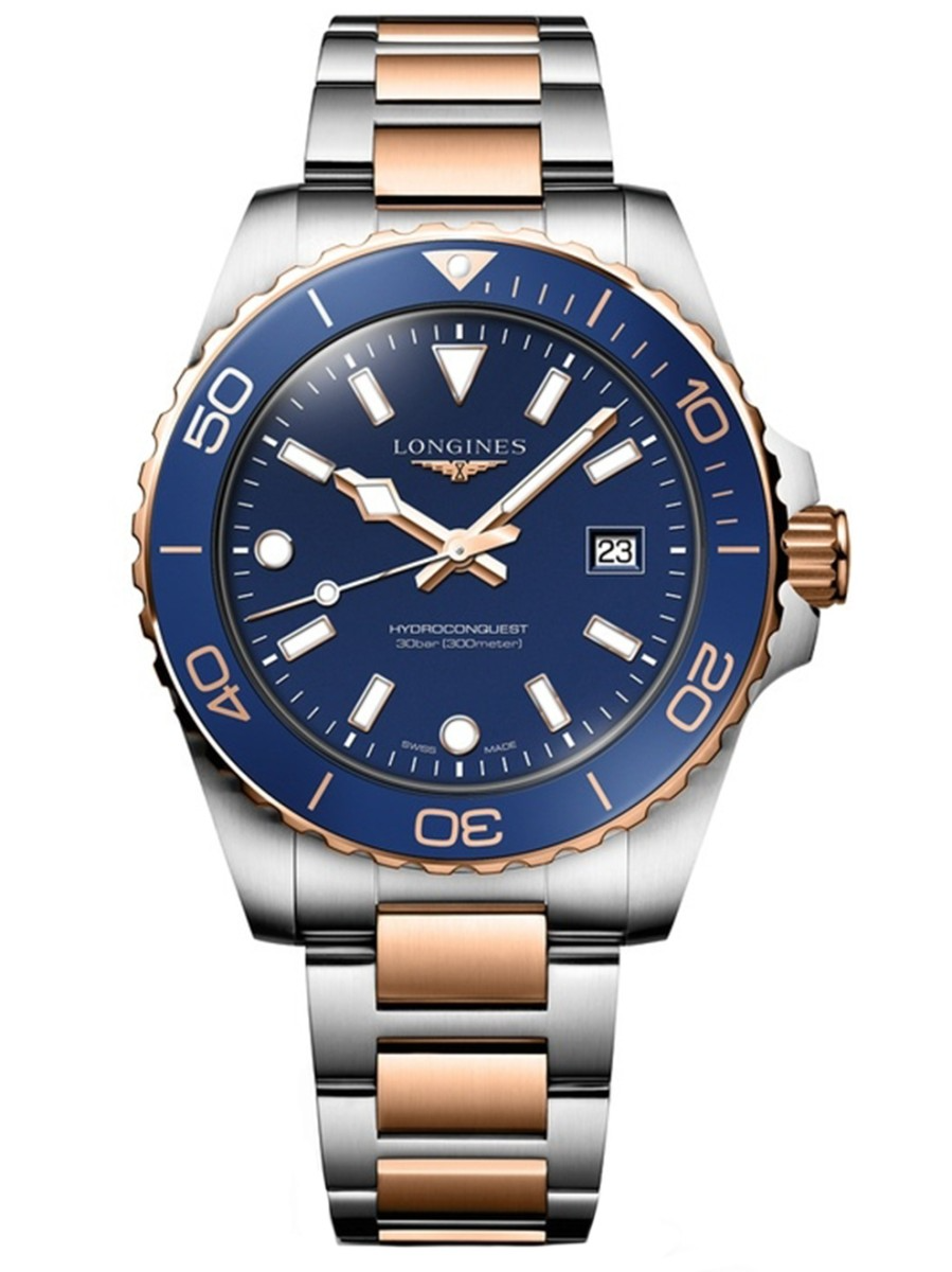 De Longines Hydroconquest L37693987 is een elegante polshorloge met een roestvrijstalen kast en band, saffierglas, een blauwe wijzerplaat en analoge aanduiding. De horloge is waterbestendig tot 300 meter en heeft een Zwitserse quartz-movement. Ideaal voor dagelijks gebruik en formele gelegenheden. Draag hem met nette kleding voor een verfijnde uitstraling. 