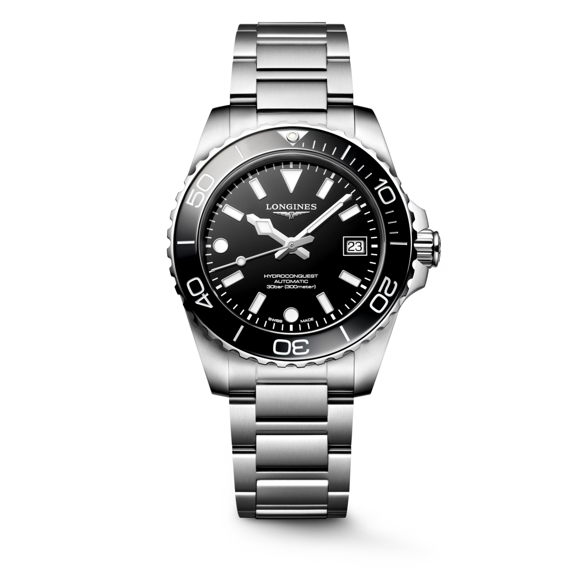 De Longines Hydroconquest L37794566 is een stijlvolle polshorloge met automatische Zwitserse beweging. Met een roestvrijstalen kast en band, saffierglas en een analoge, zwarte wijzerplaat met strepen, biedt het zowel elegantie als functionaliteit. Hij is hypoallergeen en waterdicht tot 300 meter. Perfect te dragen bij zowel formele als casual gelegenheden.