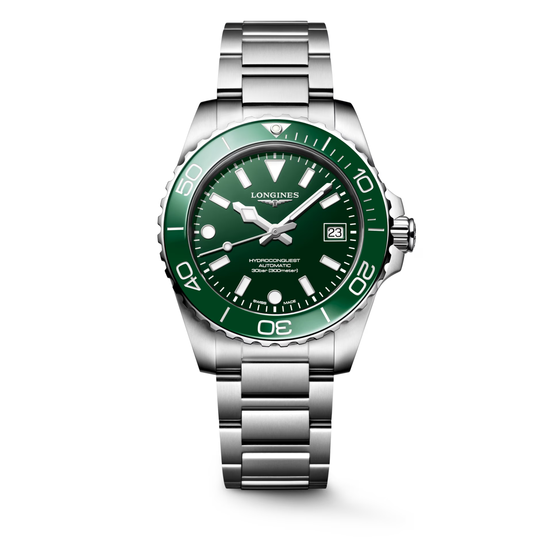 De Longines Hydroconquest L37794066 is een elegante polshorloge met een roestvrijstalen kast en band, groene wijzerplaat met strepen, en saffierglas. Het horloge is hypoallergeen, waterbestendig tot 30 ATM en heeft een Zwitsers automatisch uurwerk. Perfect te dragen bij zowel formele als casual gelegenheden. Comfortabel en stijlvol voor iedere dag.