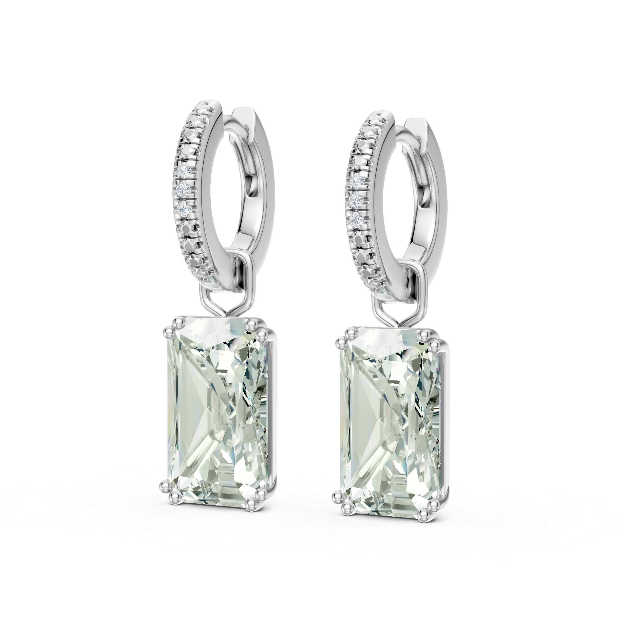 Deze frisse en stralende oorringen zijn afgewerkt met een zacht gloeiende groene amethist en subtiele witte diamanten accenten. De strakke lijnen en vloeiende beweging cre&euml;ren een verfijnde maar speelse look. Vervaardigd in 925 sterling zilver, voegen ze een vleugje kleur en sprankeling toe aan je dagelijkse outfit.