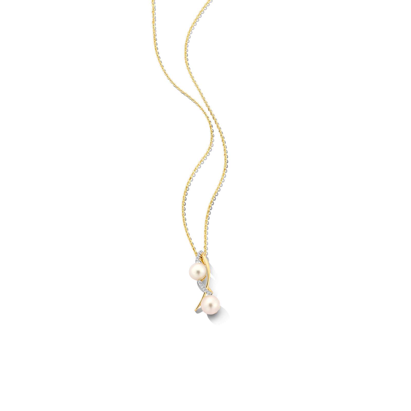 Hanger goud 18kt met natuurlijke diamant en zoetwaterparels