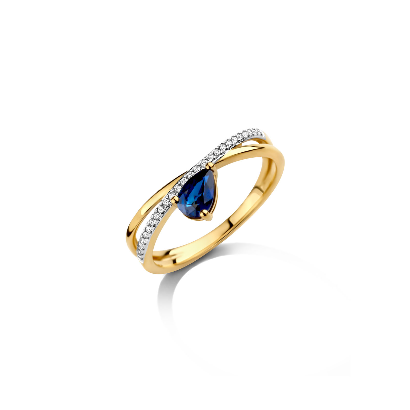 Ring goud 18kt met natuurlijke diamant en blauwe saffier