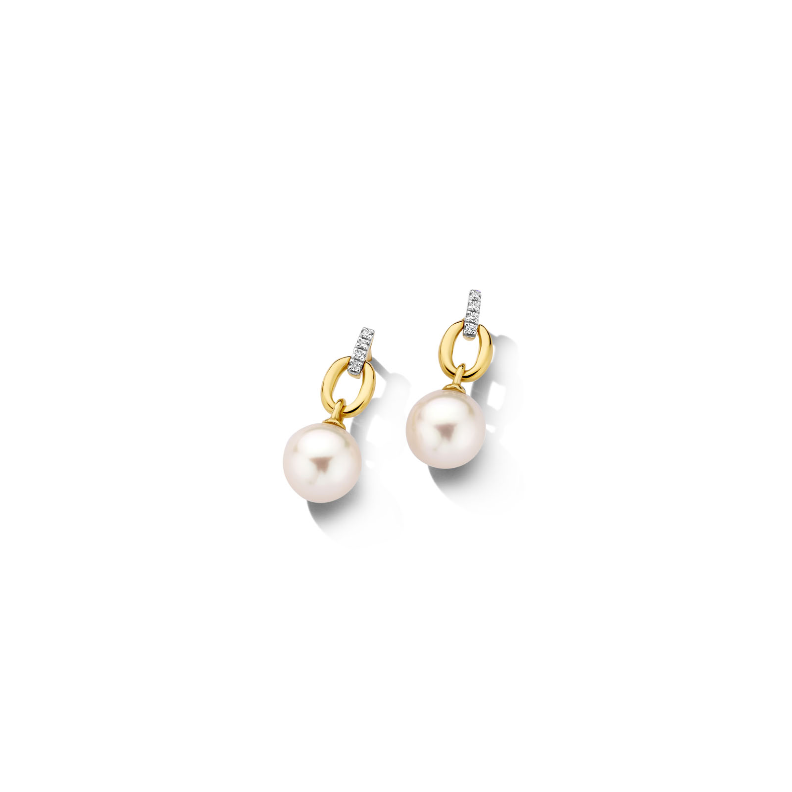 Oorringen goud 18kt met natuurlijke diamant en zoetwaterprels