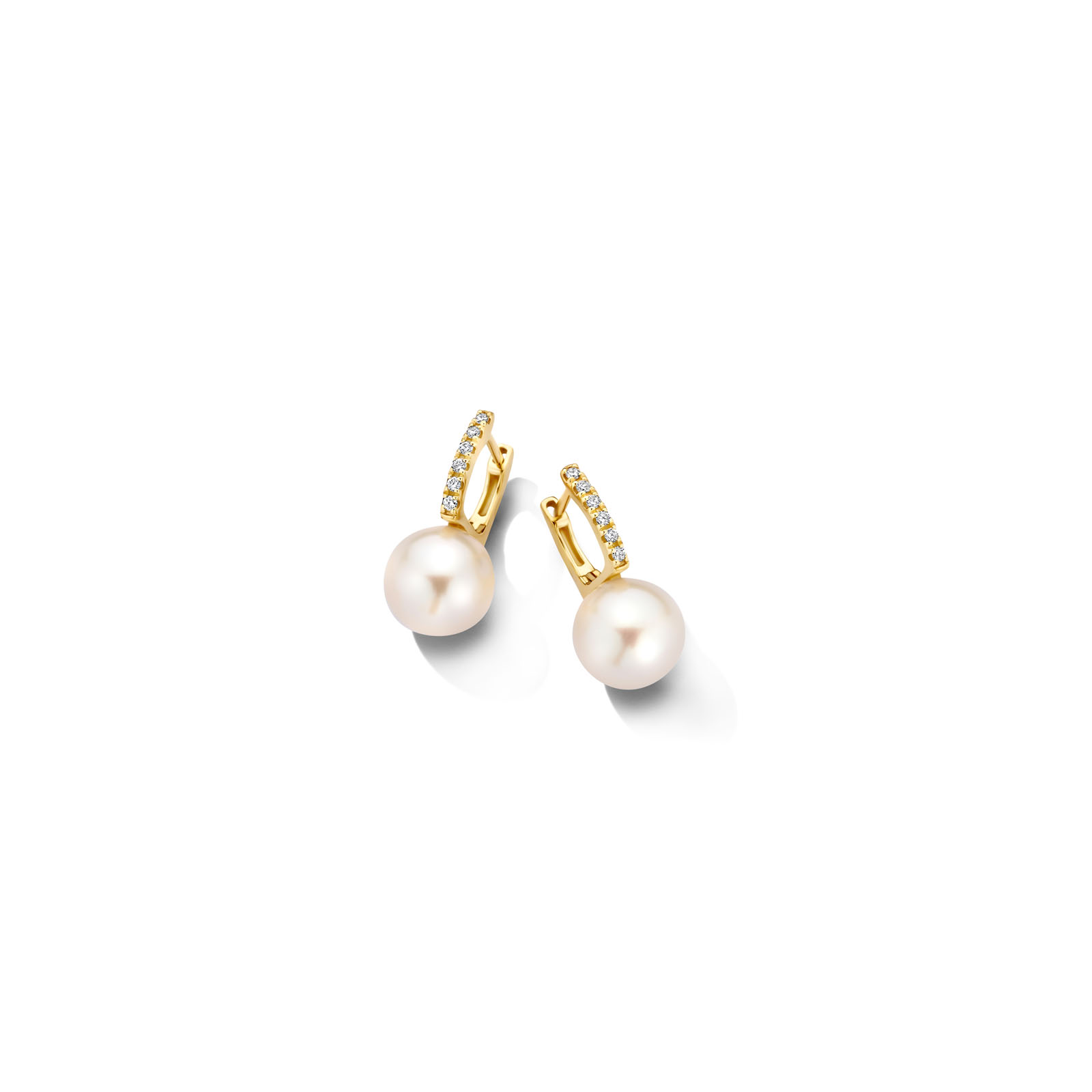 Oorringen goud 18kt met natuurlijke diamant en zoetwaterparels
