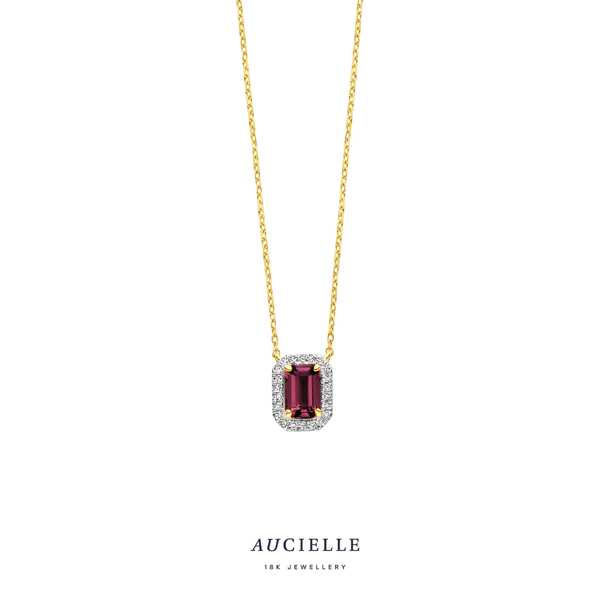 Ketting octagon rhodoliet YG 0.100ct 402,52,5cm