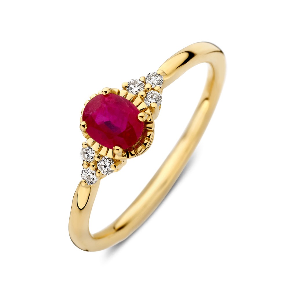 Excellent Jewelry ring geelgoud robijn met briljant
Straal met deze prachtige vintage design ring van 14 karaat geelgoud, bezet met een intens rode robijn 0,61 crt. in ovaal slijpsel. De elegante vorm van de ovaal geslepen robijn wordt perfect aangevuld door sprankelende briljanten, wat zorgt voor een luxe en romantische uitstraling. Een tijdloos sieraad dat elke outfit een vleugje kleur en karakter geeft.