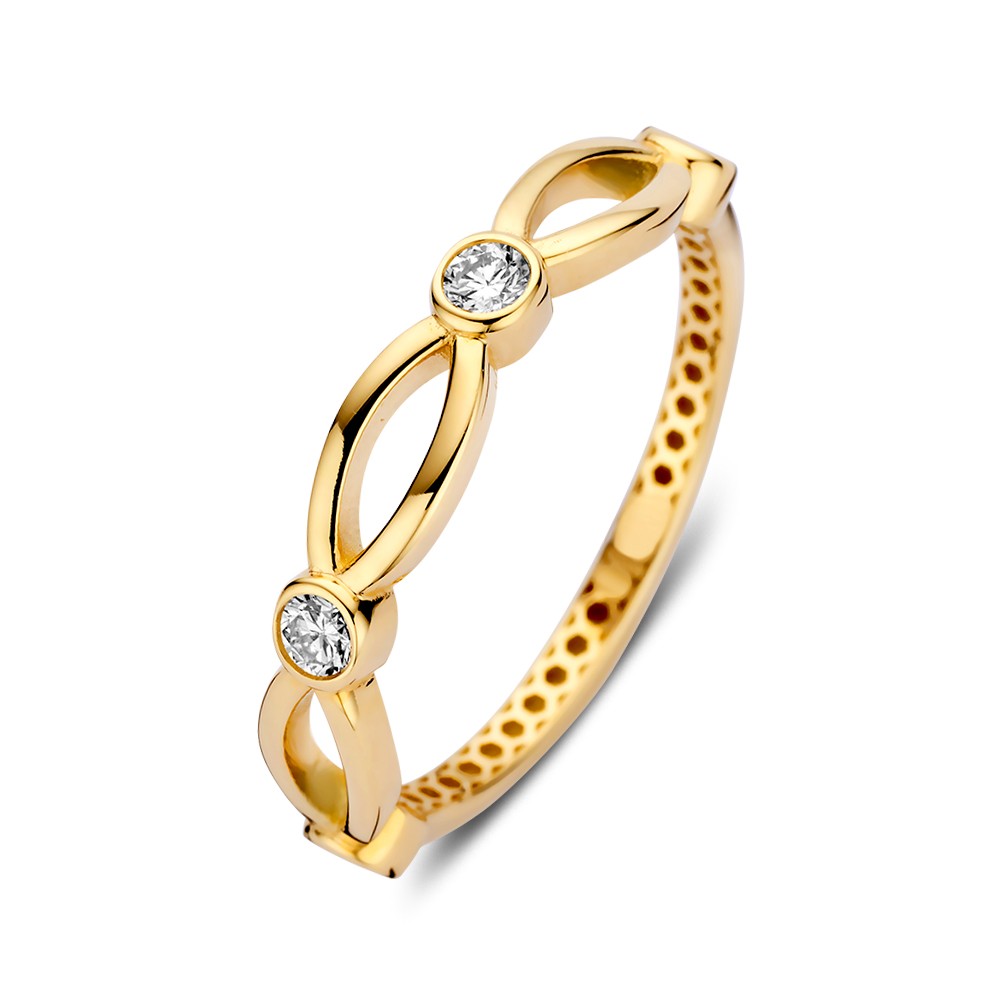 14k geelgouden ring met zirkonia, ringmaat 54 17,25