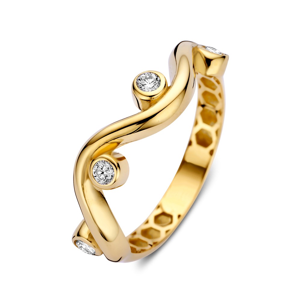 14k geelgouden ring met zirkonia, ringmaat 54 17,25