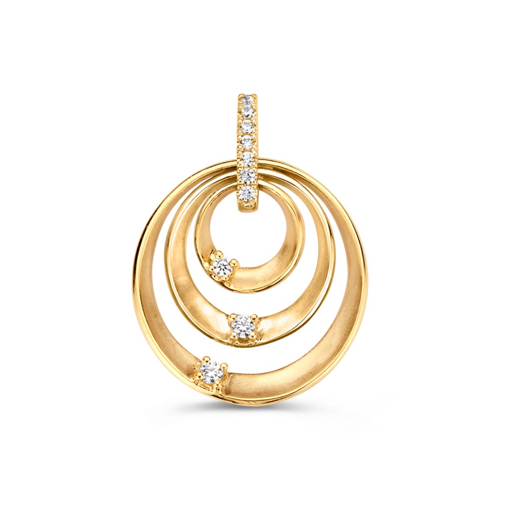Bicolor wit- en geelgouden hanger met zirkonia's. De hanger heeft een gematteerde afwerking.
