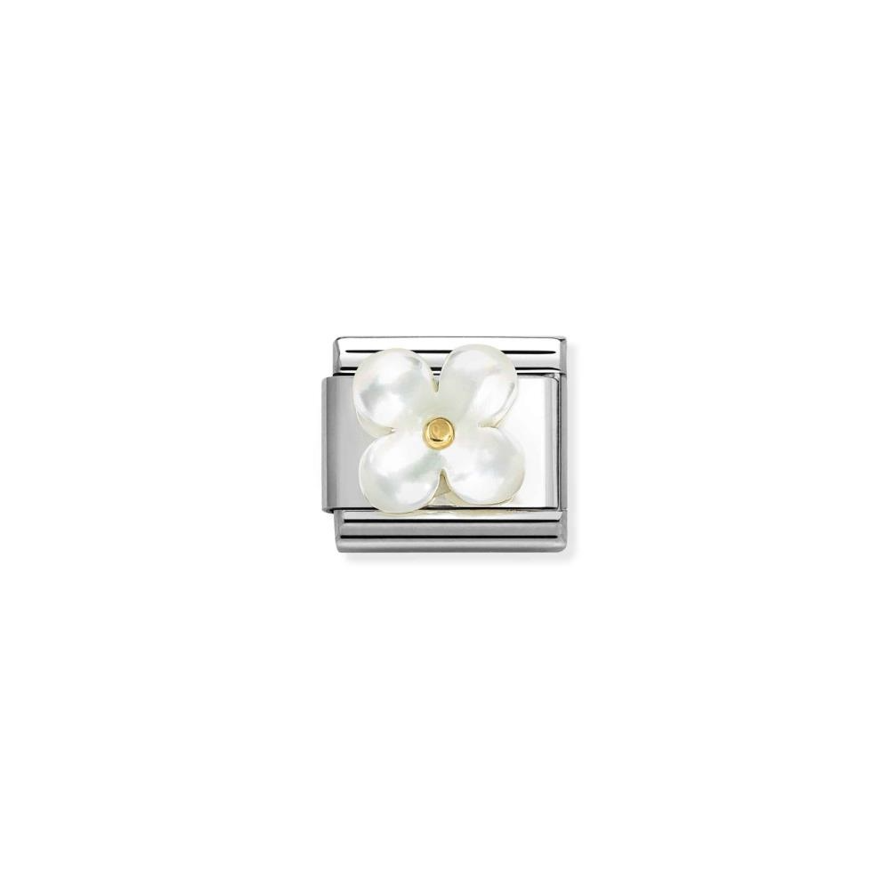 
Recommended Retailprice &euro;	54
Series	Nature and Flowers
Jewellery material	Stainless Steel, Gold 9K
Stone_type	Mother of pearl
Stone-color	White
Category	Link
Brand	Nomination Jewellery