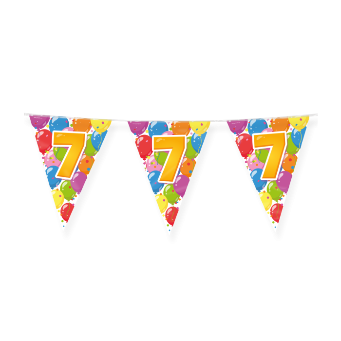 De Fun Party Flags 7 is een vrolijke vlaggenlijn speciaal ontworpen voor een 7e verjaardag. De kleurrijke combinatie van ballonnen, confetti en opvallende cijfers zorgt direct voor een feestelijke sfeer tijdens ieder kinderfeestje.

De vlaggenlijn is eenvoudig op te hangen in huis, op school, in de tuin of in een feestruimte en combineert perfect met andere verjaardagsdecoraties en feestartikelen. Dankzij de frisse uitstraling vormt deze lijn de vernieuwde opvolger van de bekende Happy vlaggenlijn van Paper Dreams.