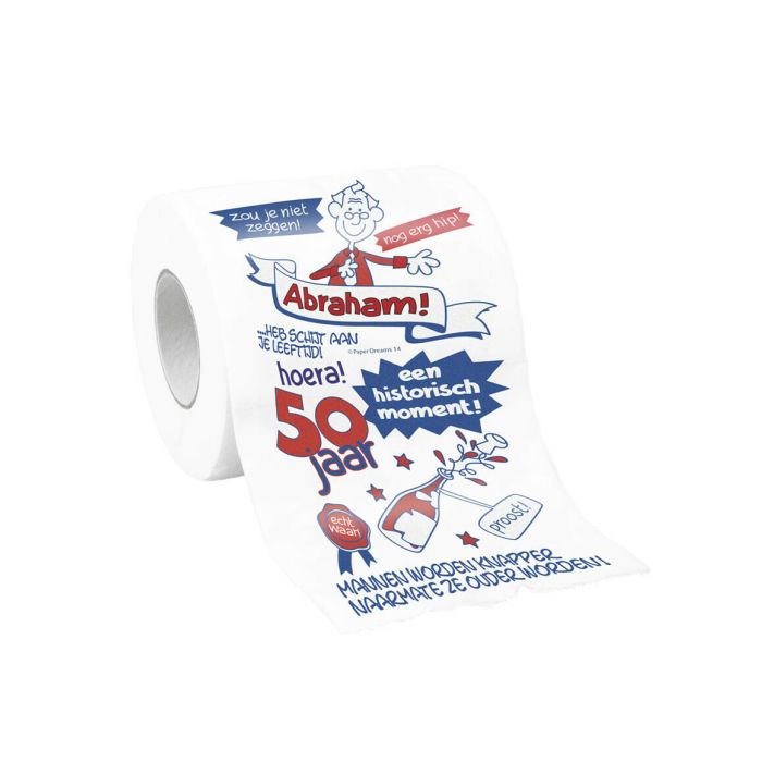 Het toiletpapier &ldquo;Abraham&rdquo; van Paper Dreams is een hilarisch en origineel cadeau voor een 50e verjaardag. Met de grappige opdruk is direct duidelijk dat iemand Abraham ziet, wat gegarandeerd zorgt voor een lach.
