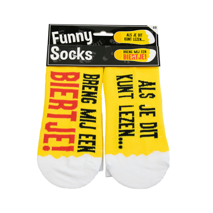 Al onze grappige sokken zijn voorzien van ludieke teksten, zodat ze naast een praktische functie ook een feestje zijn om te dragen. Ze zijn gemaakt van katoen en hebben de maat 'one size fits most'. 