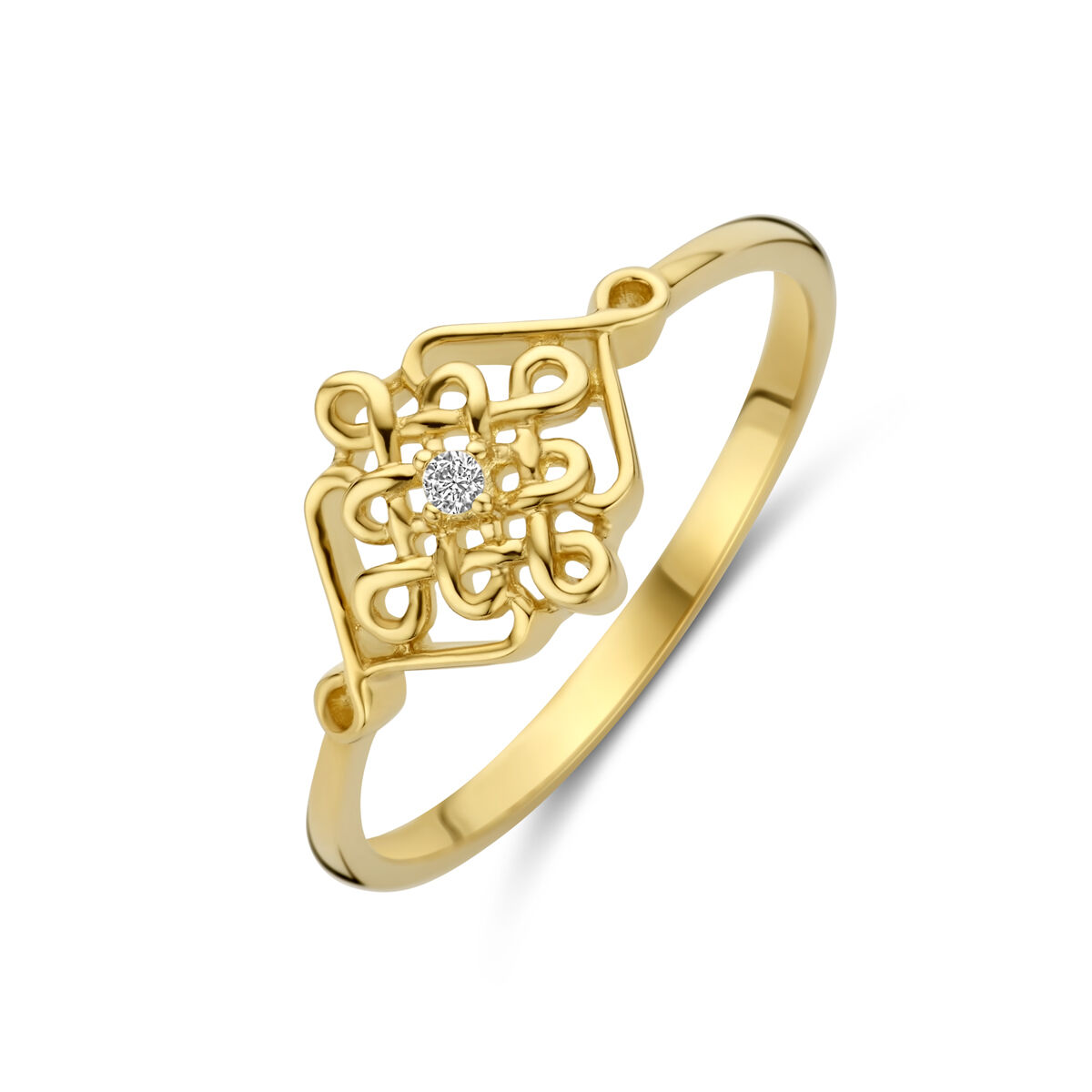 14k geelgouden ring met zirkonia in ringmaat 56