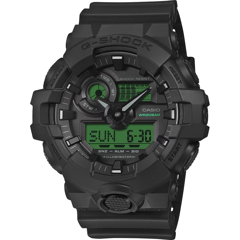 Dit G-Shock horloge heeft een kast gemaakt van Kunsthars met een diameter van 53.4 mm en is voorzien van een Kunsthars band. In de kast bevindt zich een Casio kwaliteitsuurwerk en is afgewerkt met Mineraalglas.

Het horloge is 20ATM. Dit betekent dat het horloge geschikt is om mee te duiken. Verder wordt het horloge geleverd met 2 jaar garantie.