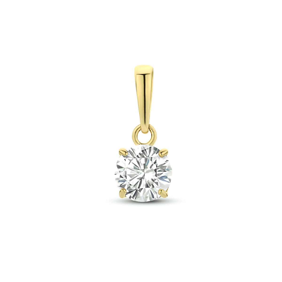Dit product, modelnummer 8000526, is een 9 karaat hanger met een zirkonia edelsteen. Kenmerken: briljante slijpvorm, geelgoud kleur, glanzend, en een veiligheidssluiting type pousette. Met een gewicht van 0,5 gram en een breedte van 4 mm, is het ideaal voor dagelijks gebruik en speciale gelegenheden. Draag het als een stijlvolle en subtiele accessoire.