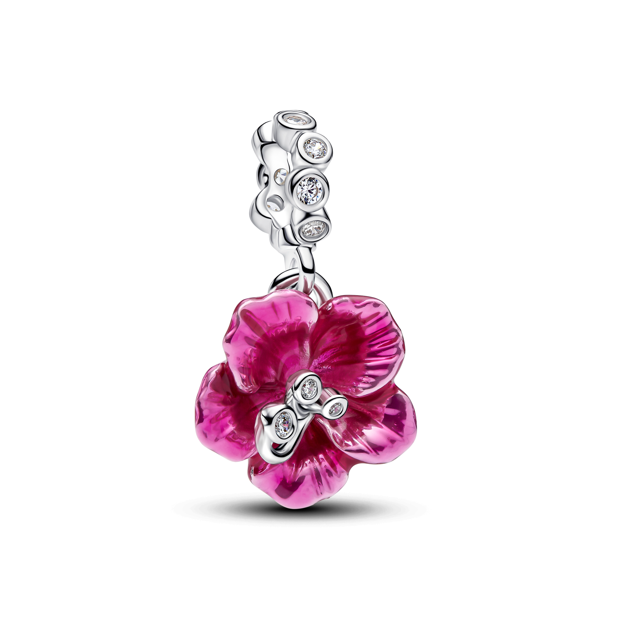 Pandora - Hibiscus sterling silver dangle with clear cubic zirconia and pink enamel - 794698C01