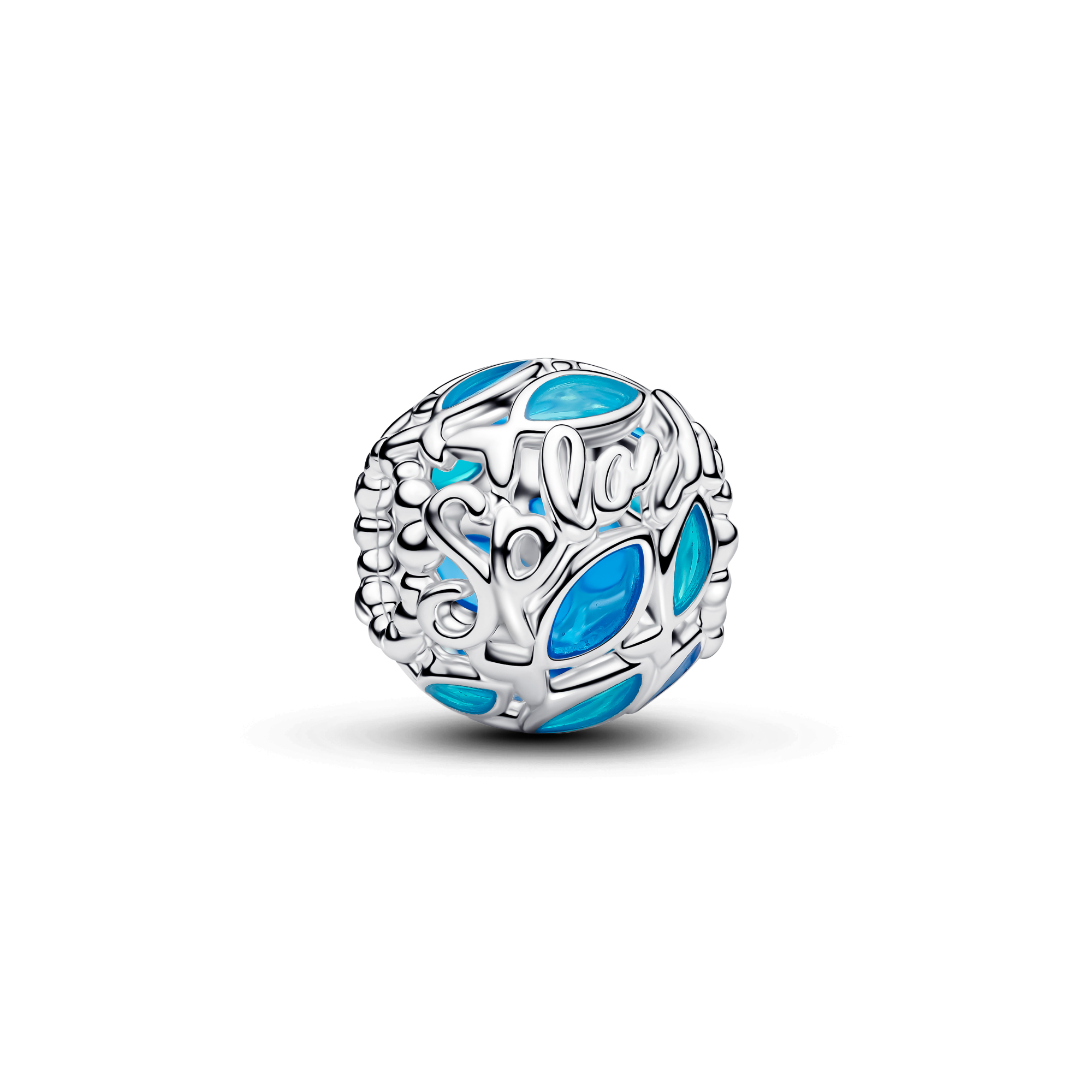 Pandora - Openwork fish sterling silver charm with transparent blue enamel - 794699C01