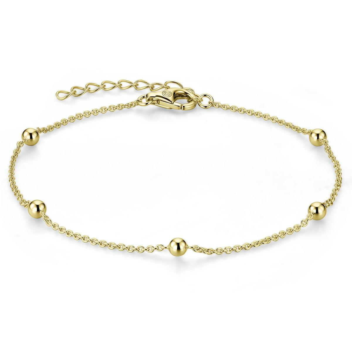 B1053Y-17+3. Gisser zilveren dames armband. Gold Plated, anker schakel met bolletjes. 