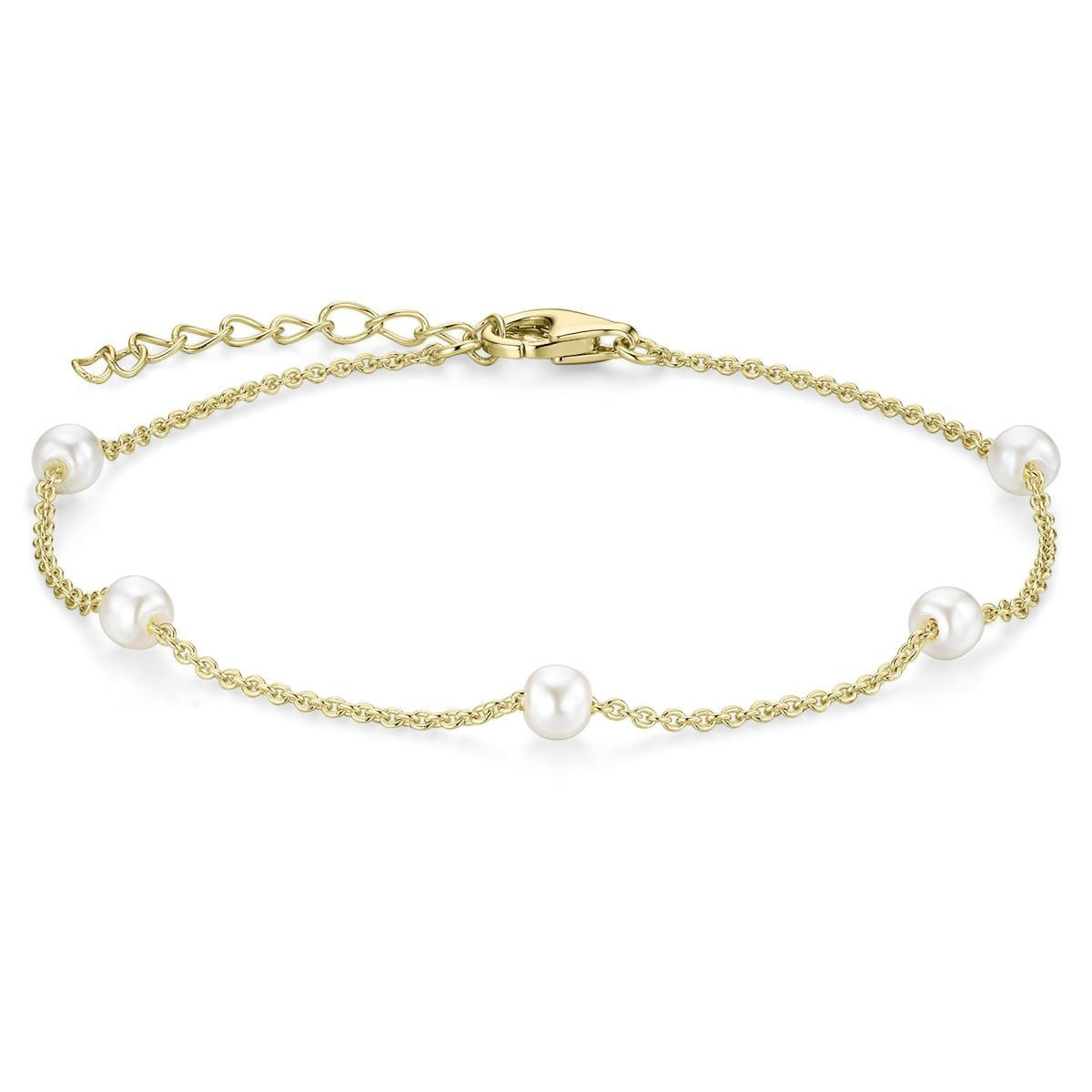 B1054Y-17+3. Gisser zilveren dames armband. Gold Plated met pareltjes. 