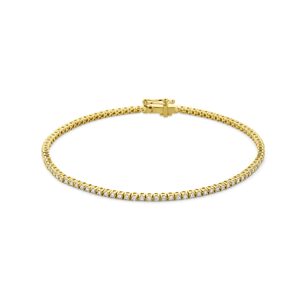 Dit tennisarmband, modelnummer 35880/1CRT, kenmerkt zich door een lab-grown diamanten van 1.00 ct, met een zuiverheid van VS2 en een kleur F. Gemaakt van 14-karaats goud, heeft het armbandje een lengte van 17,5 cm. Ideaal als elegante aanvulling op dagelijkse of feestelijke outfits, gedragen als solo statement of met andere sieraden.