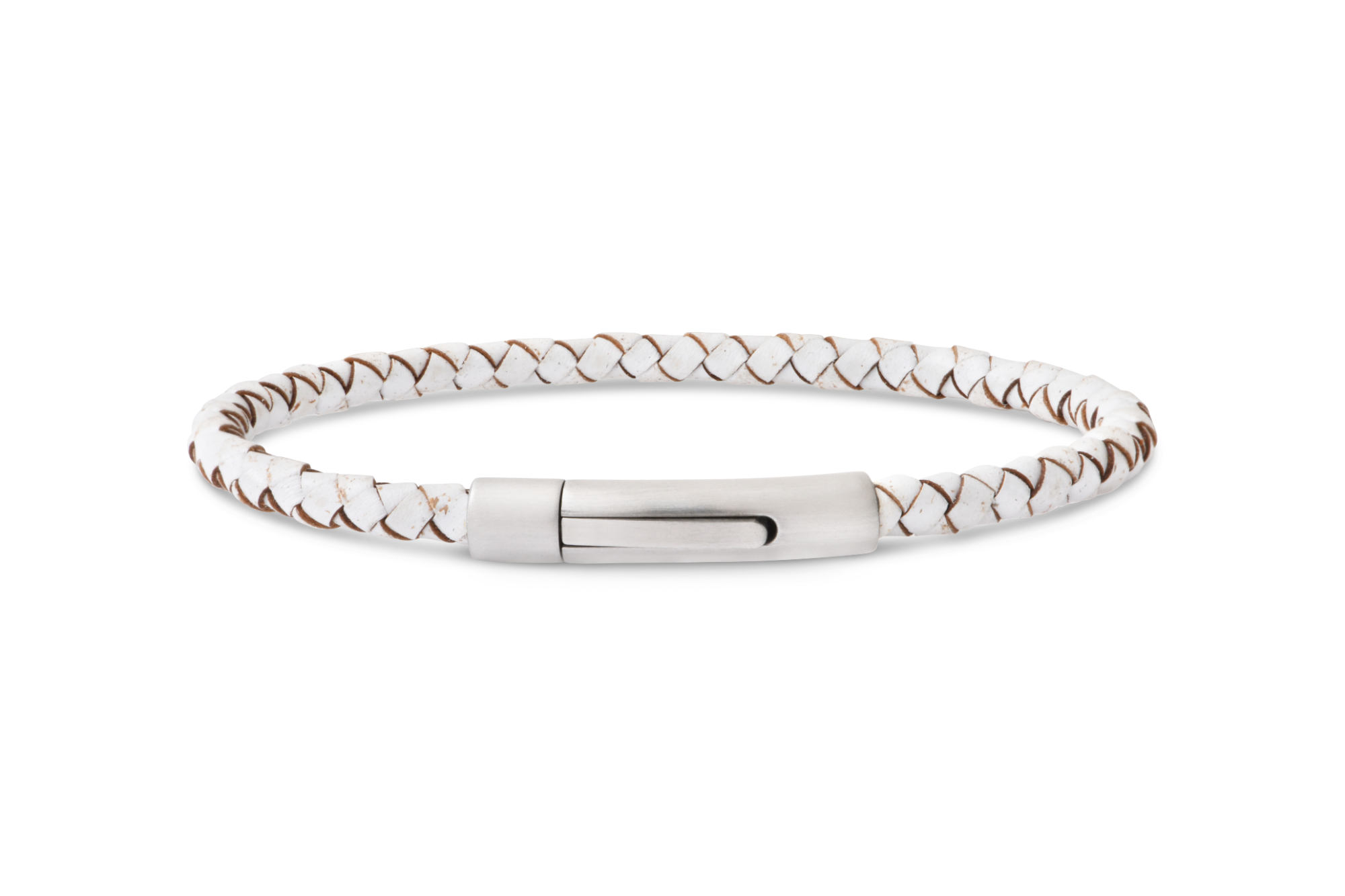 armband leder wit stalen sluiting 4mm