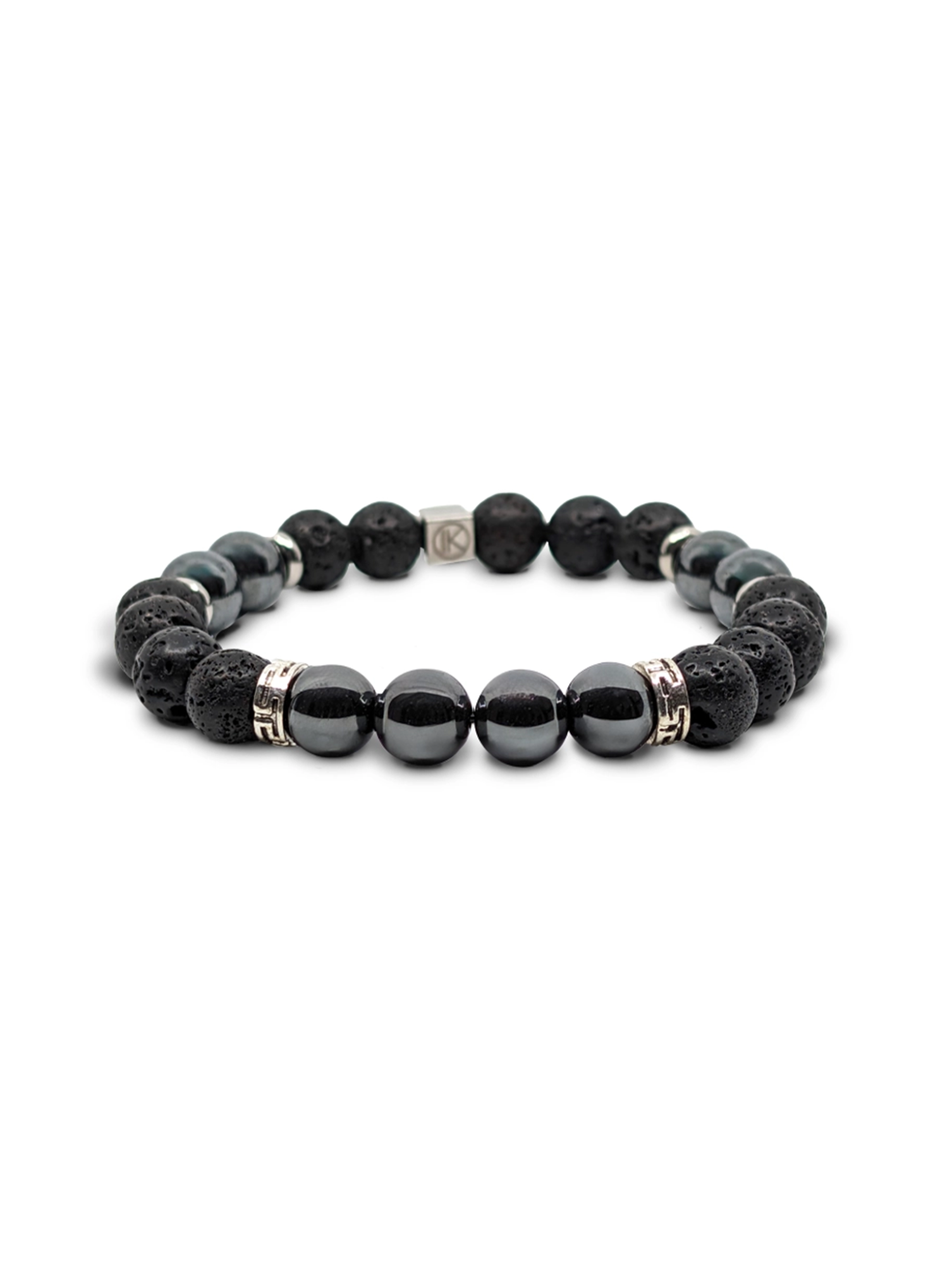 armband met h&eacute;matiet en lava stenen 8mm