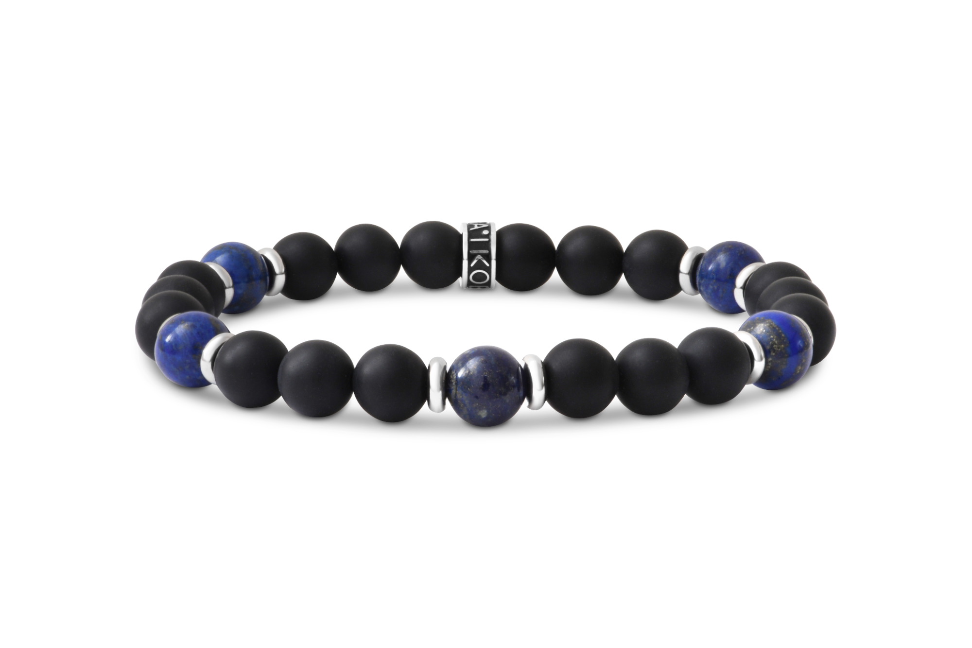 Armband parels zwarte agaat en lapis lazulli 8mm maat large