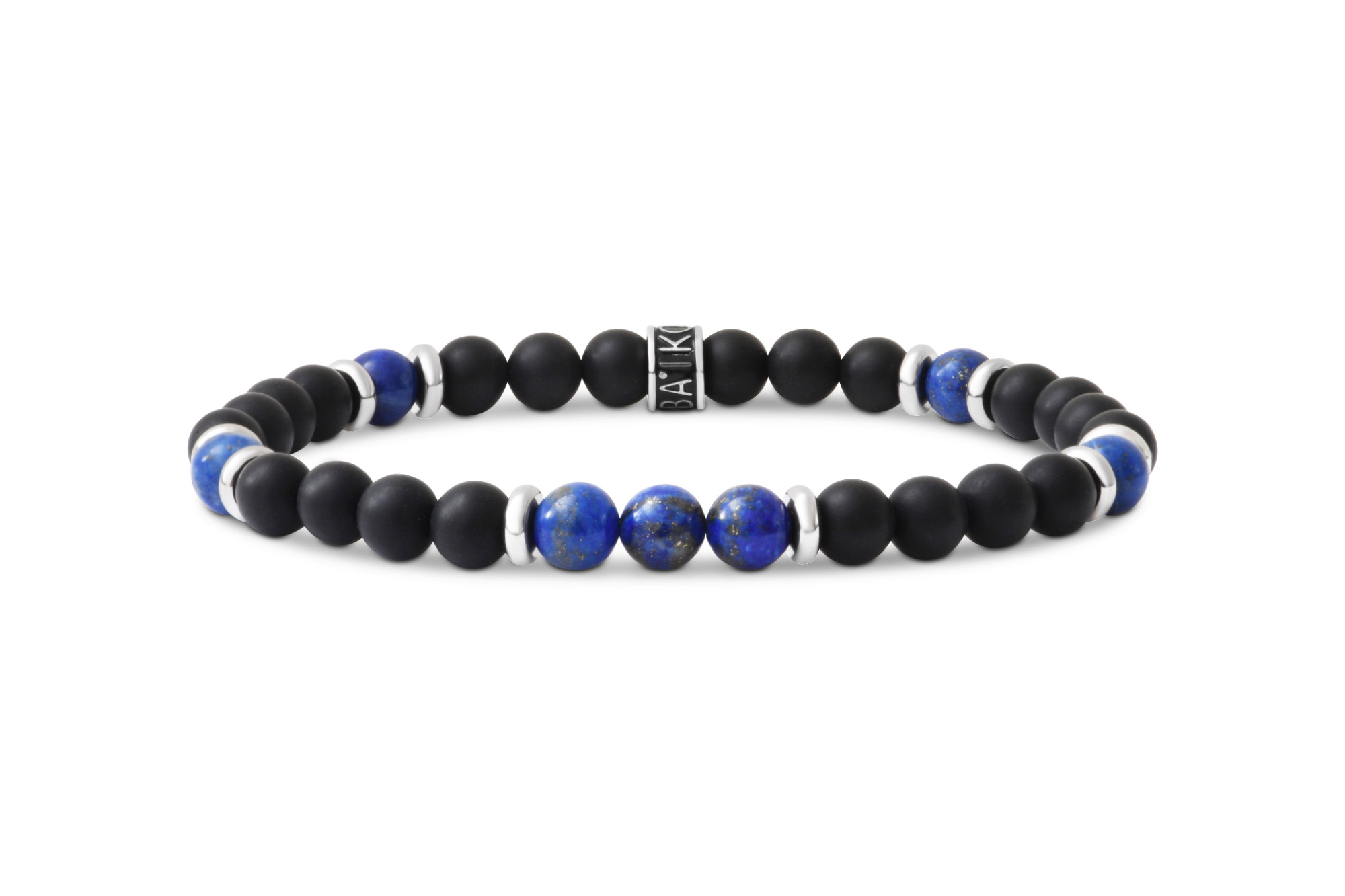 armband bolletjes lapis lazulli en zwarte agaat mat