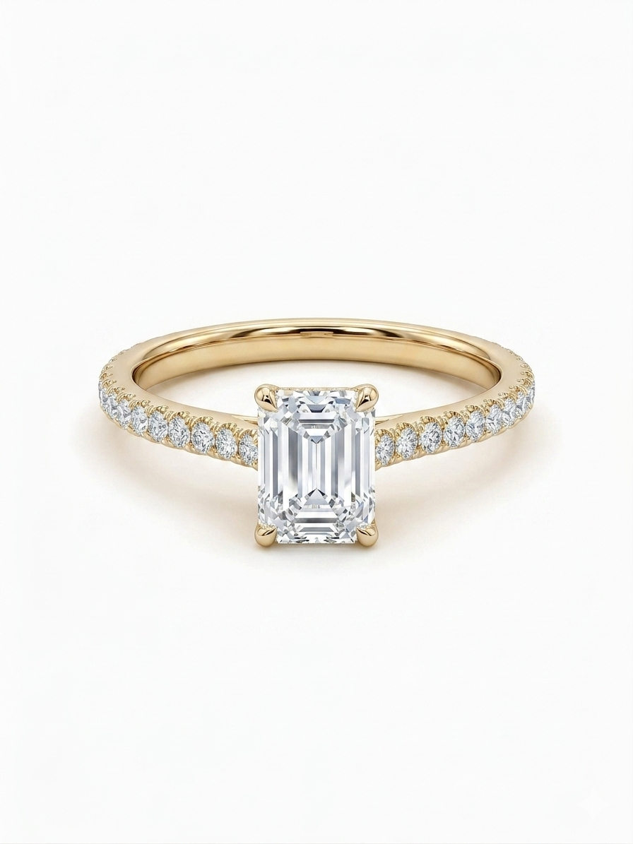De gouden lab grown diamanten ring met modelnummer LGLT1023K is een verfijnde verlovingsring. Uitgevoerd in 14 karaat goud en maat 53, bevat hij een 1,04 karaat lab-diamant met een emerald cut, zuiverheid VS1 en kleur D. Draag hem als verlovingsring voor een elegante en tijdloze uitstraling. Perfect voor belangrijke momenten. 
Ringt wordt geleverd met een IGI diamanten certificaat. 