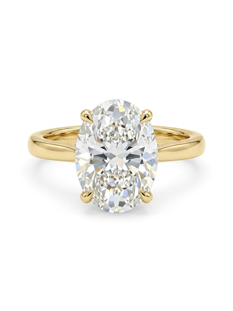 Deze prachtige 18 karaat gouden solitaire ring, model RX3991-3, pronkt met een ovale laboratoriumgemaakte diamant van 3.0 karaat in kleur D en zuiverheid VVS2. Perfect als verlovingsring. Draag deze elegante ring op speciale gelegenheden of dagelijks voor een vleugje luxe. Met ringmaat 53 en verfijnd goudkleurig design straalt u altijd klasse uit.