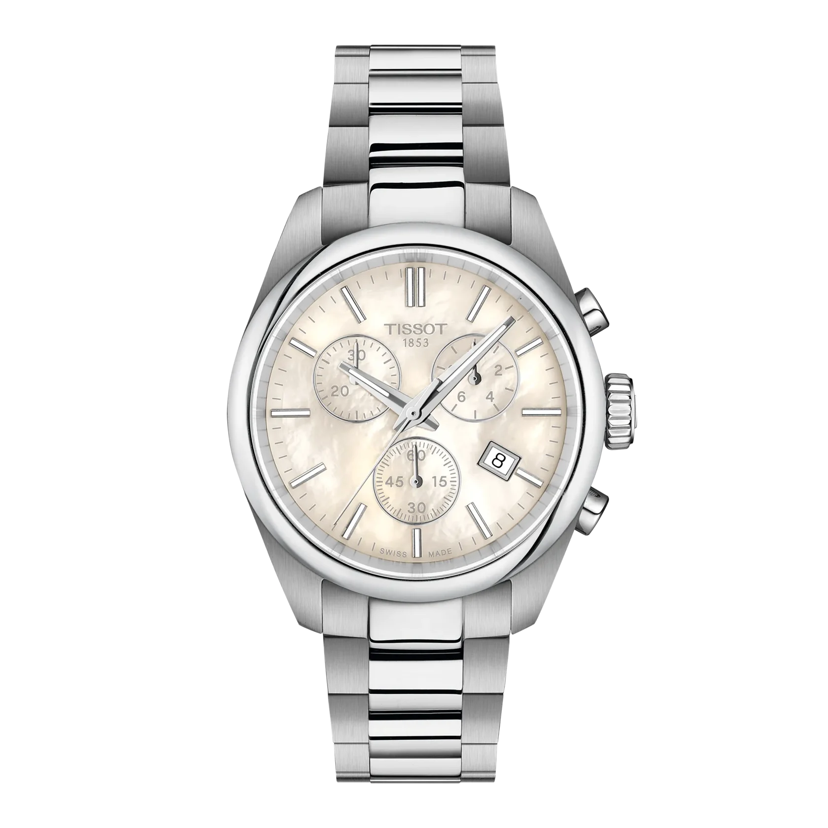 polshorloge Tissot model PR100 met een parelmoer wijzerplaat