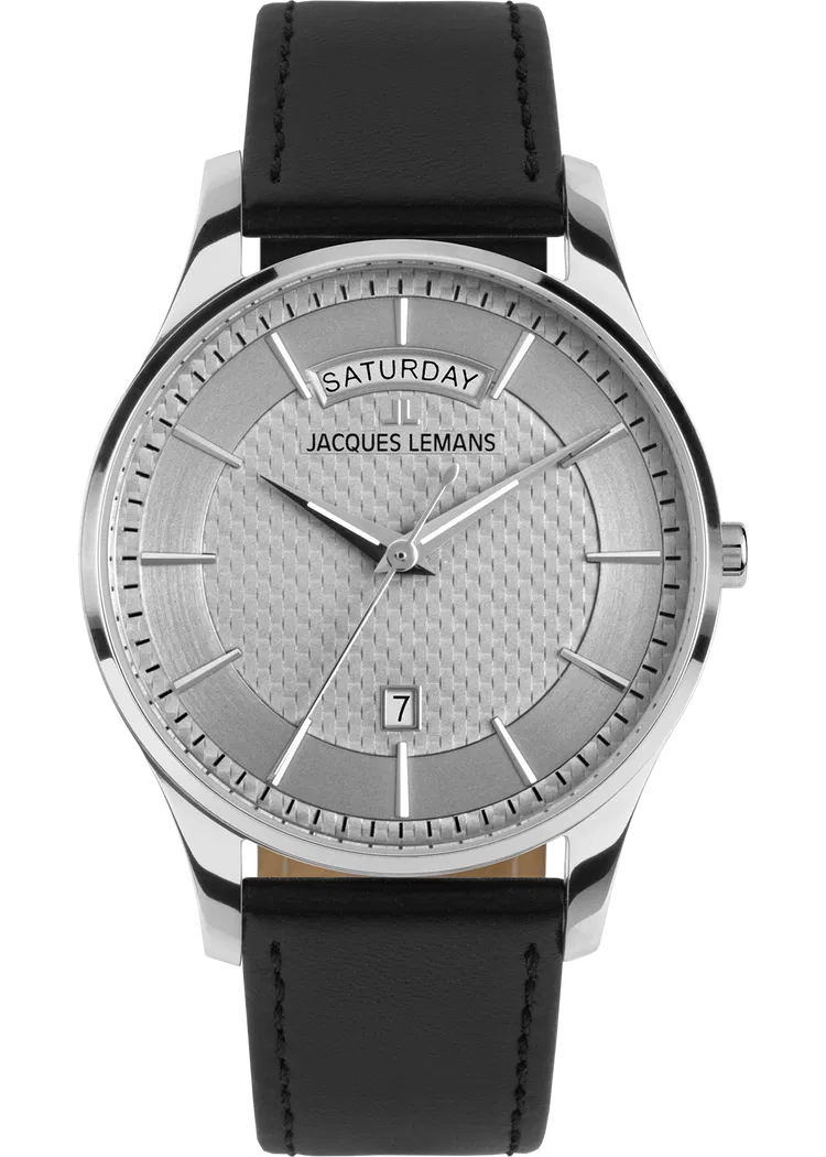 Die London 1-2193 JACQUES LEMANS Uhr beeindruckt mit einem braunen Armband, Edelstahlgeh&auml;use und Datumsfunktion. Sie ist neu und hat eine Geh&auml;usegr&ouml;&szlig;e von 40 mm. Tragen Sie sie zu formellen oder l&auml;ssigen Anl&auml;ssen &ndash; ideal f&uuml;r jeden Anlass. Perfekt kombinierbar mit braunen oder neutralen T&ouml;nen f&uuml;r einen eleganten Look.