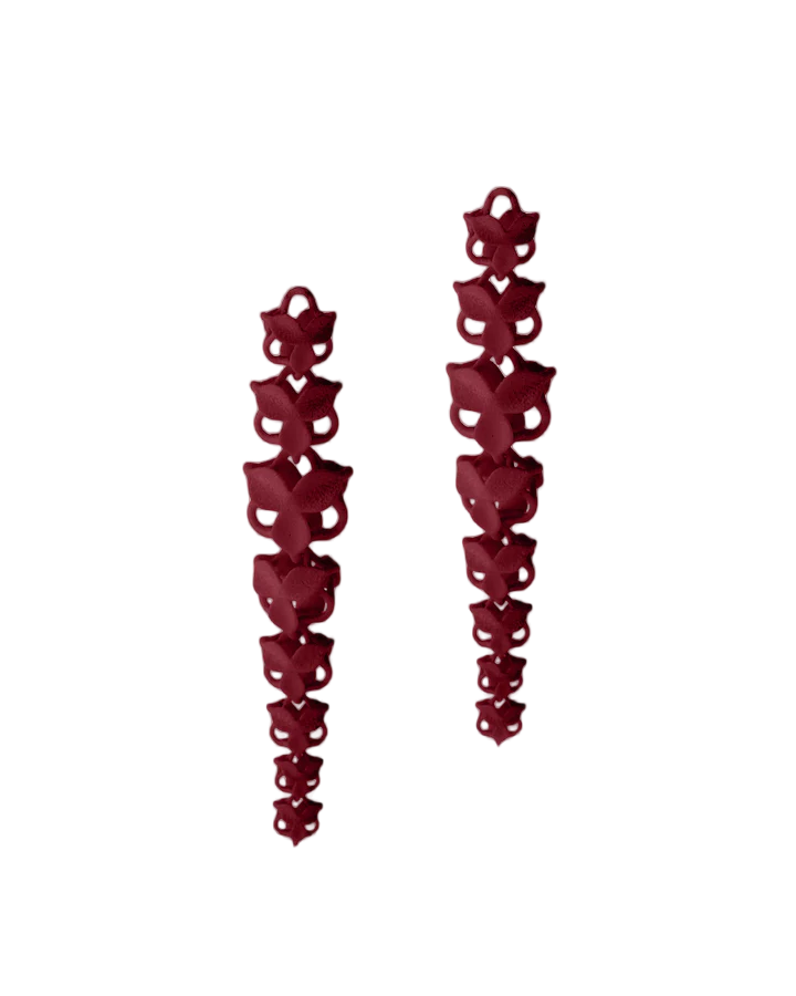 FABNORA Blossom long oorring aanhanger Bordeaux red