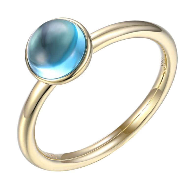 14.kt gouden ring met blauw topaas  mt.50
