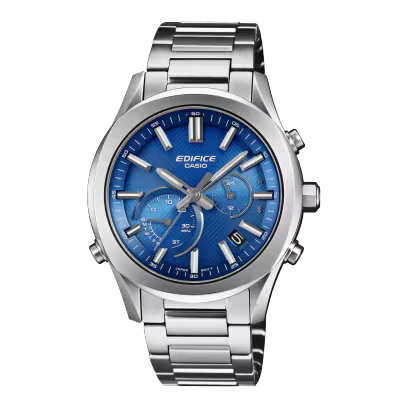 EQB-1300D-2AEF. Casio Edifice horloge. Stalen band en kast. Blauwe wijzerplaat. Bluetooth, tough solar, saffier glas. 