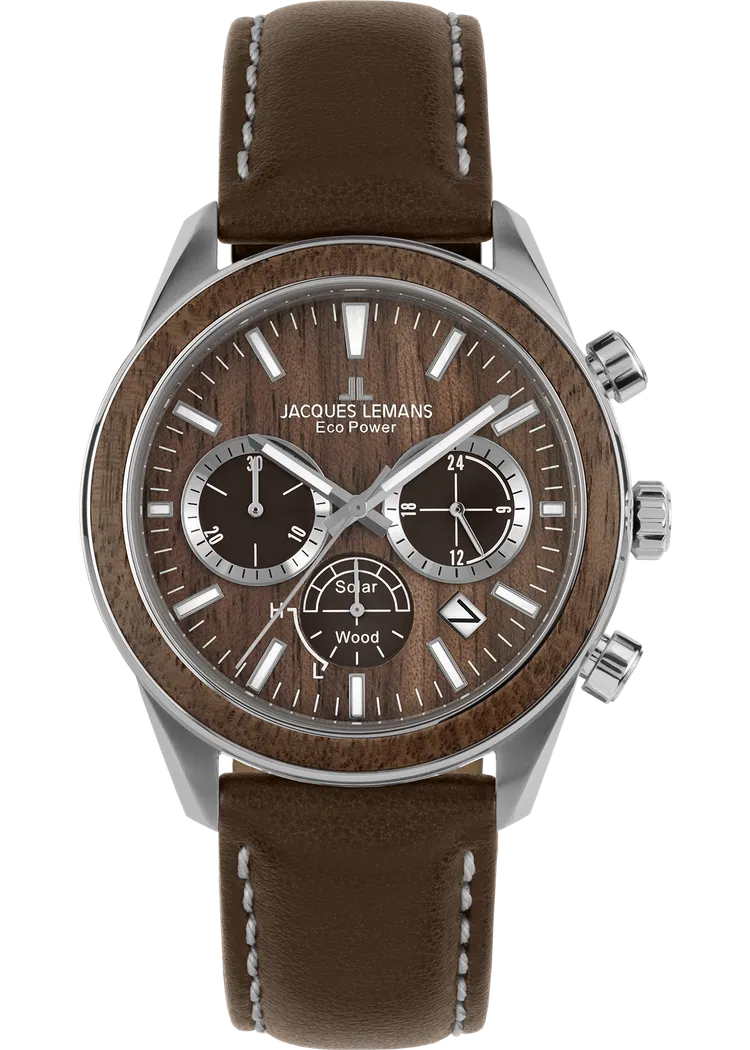 Die Eco Power 1-2115 JACQUES LEMANS Uhr, bietet folgende Merkmale: Edelstahlgeh&auml;use, braunes Armband, Datumsfunktion und 44 mm Gr&ouml;&szlig;e. Sie ist ideal f&uuml;r den t&auml;glichen Gebrauch und passt gut zu formellen und l&auml;ssigen Outfits. Tragen Sie sie am Handgelenk f&uuml;r einen eleganten und modernen Look. Perfekt f&uuml;r jeden Anlass.