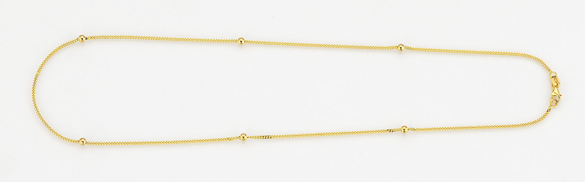 Gouden collier met bolletjes en een lengte van 45 cm.