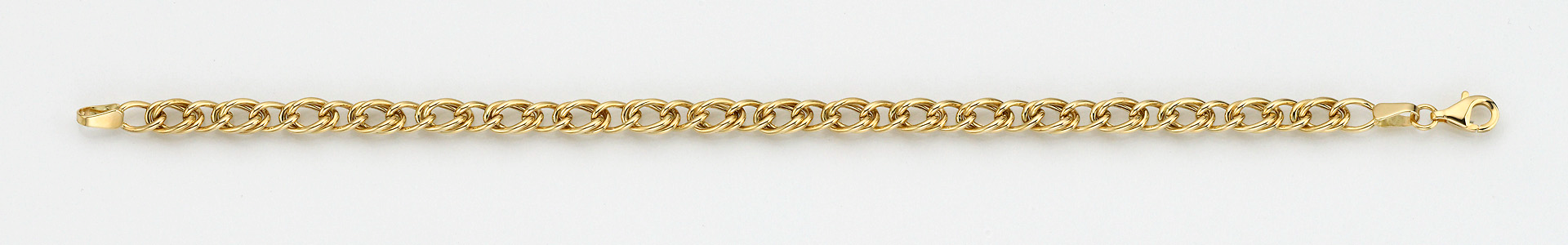 Gouden fantasie armband met een lengte van 19 cm.