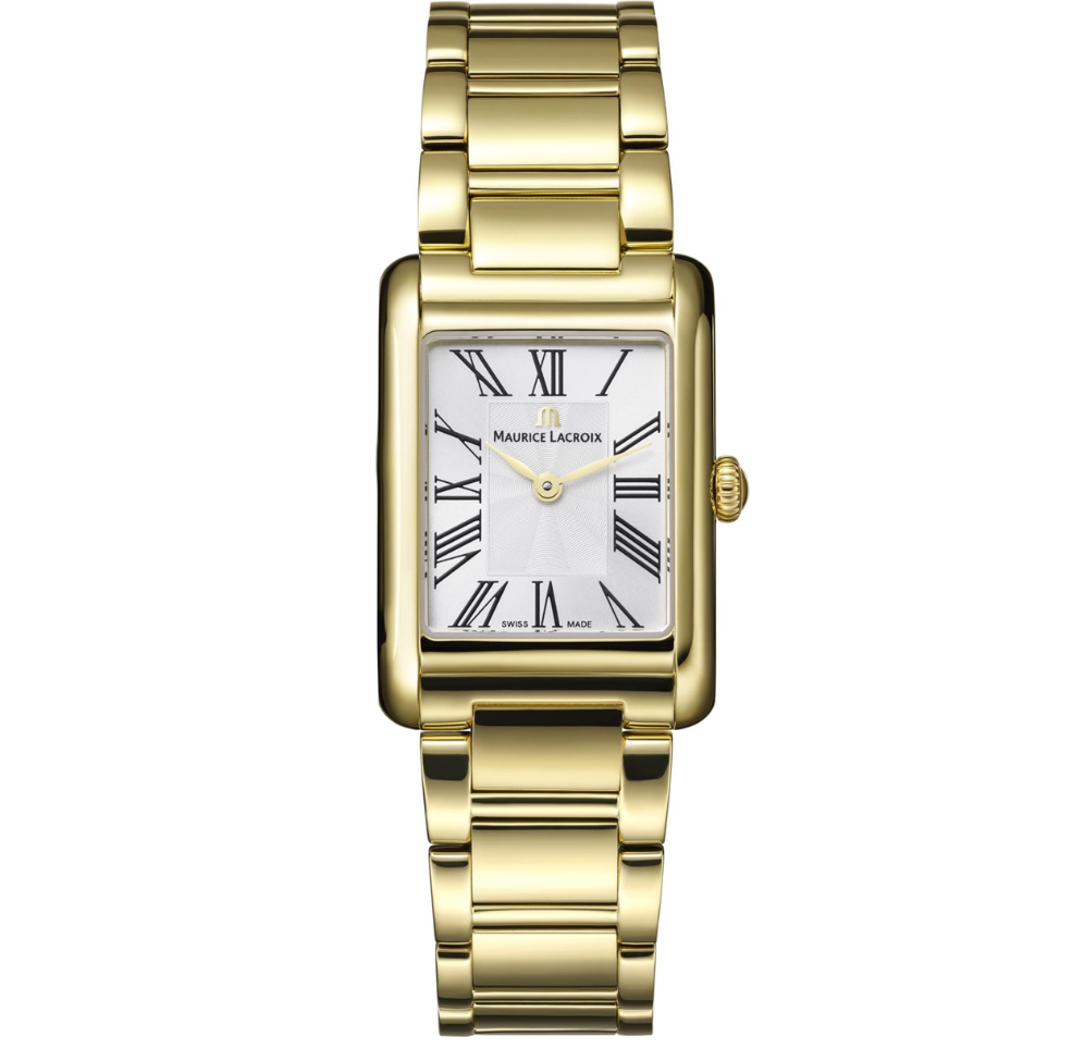 De Maurice Lacroix Fiaba Square Quartz is een elegant dameshorloge met een verfijnde, eigentijdse vormgeving. De rechthoekige kast van 24 x 34 mm geeft dit model een onderscheidend karakter, terwijl de volledig goudkleurige uitvoering zorgt voor een warme, luxueuze uitstraling. De zilverkleurige wijzerplaat vormt een subtiel contrast en benadrukt de klassieke finesse van dit ontwerp.

Dit horloge is ontworpen voor de vrouw die houdt van stijlvolle details en tijdloze elegantie. Het Swiss Made quartz uurwerk met een indrukwekkende batterijduur tot 10 jaar staat garant voor langdurige precisie en gemak. Saffierglas beschermt het horloge tegen krassen, terwijl de roestvrijstalen band in goudkleur het geheel een sierlijke en harmonieuze afwerking geeft.
