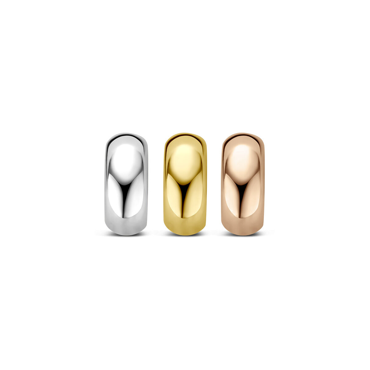 9 krt gouden Tricolor geel-, rose- en witgouden hanger uitgevoerd in drie ringetjes.


