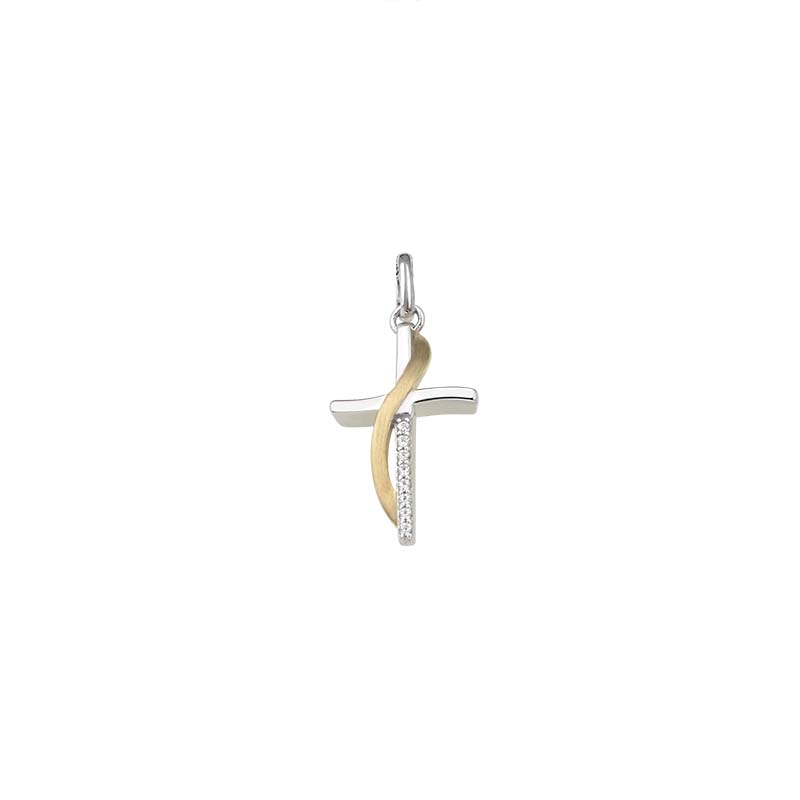 Dieses Produkt, das Kreuz Kreuz Silber/gelb/rhodiniert Zirkonia mit der Modellnummer 5-216262-001, ist ein elegantes Zirkonia-Pendant aus 925er Sterlingsilber. Es besticht durch seinen funkelnden Zirkonia-Stein und die zweifarbige Gestaltung in Silber und Gelb. Perfekt zur Geltung kommt es an einer schlichten Silberkette, die das edle Design unterstreicht.