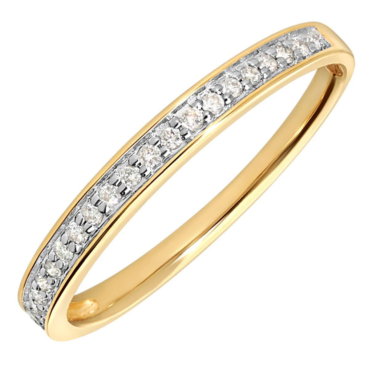 14 krts geelgouden ring model alliance bezet met diamant briljant geslepen totaal 0.13 crt H SI.